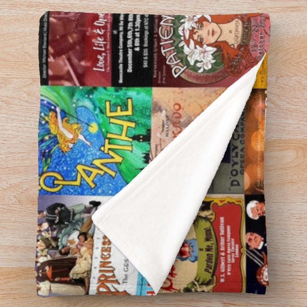 Plush blanket featuring vintage-style Gilbert and Sullivan opera posters
