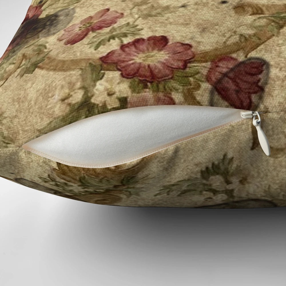 Vintage gold and crimson floral brocade decorative pillow