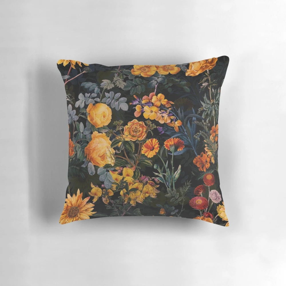 Vintage golden botanical night garden themed throw pillow