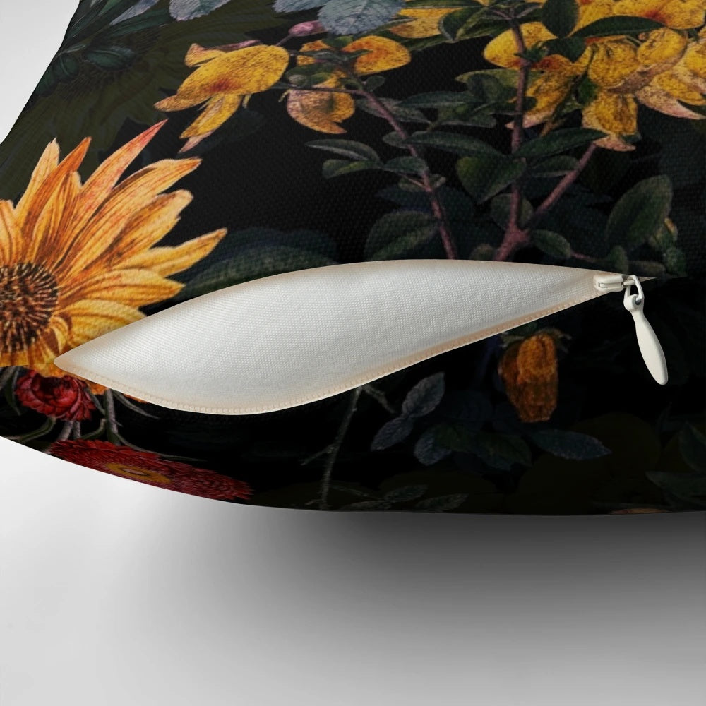 Vintage golden botanical night garden themed throw pillow