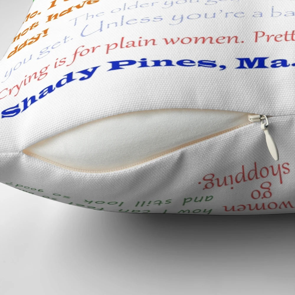 A golden girls themed throw pillow featuring classic quotes and character illustrations.