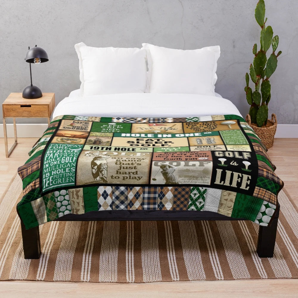 Vintage golf pattern plush blanket for golf lovers