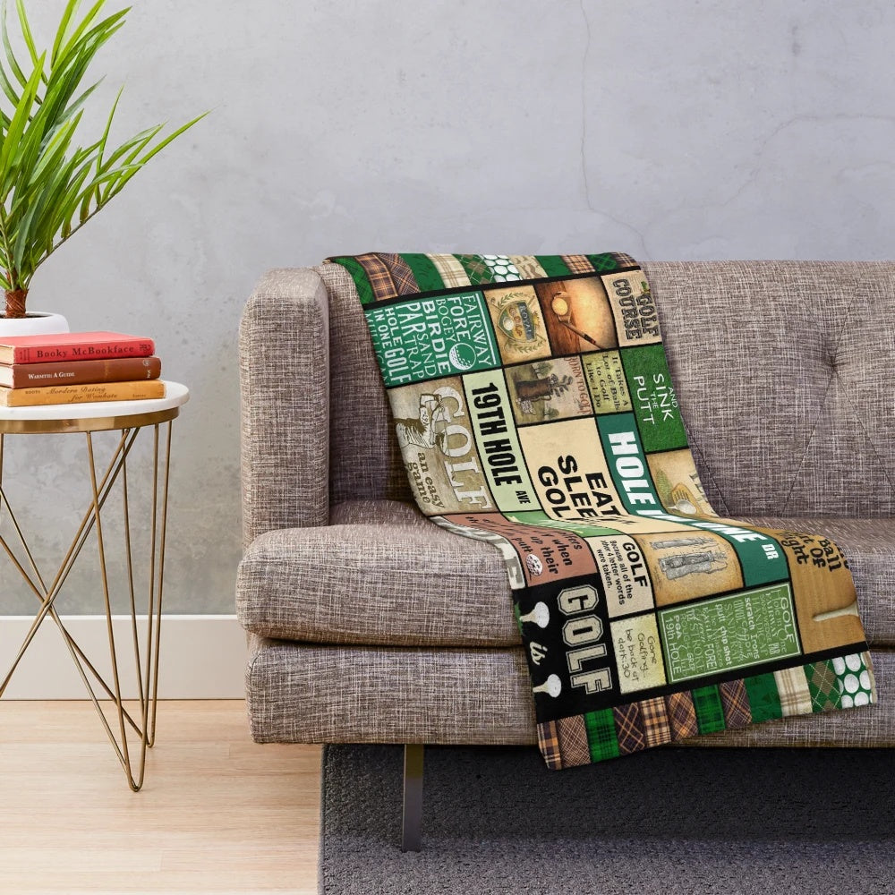 Vintage golf pattern plush blanket for golf lovers