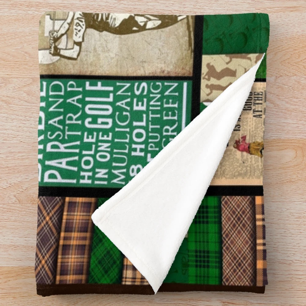 Vintage golf pattern plush blanket for golf lovers