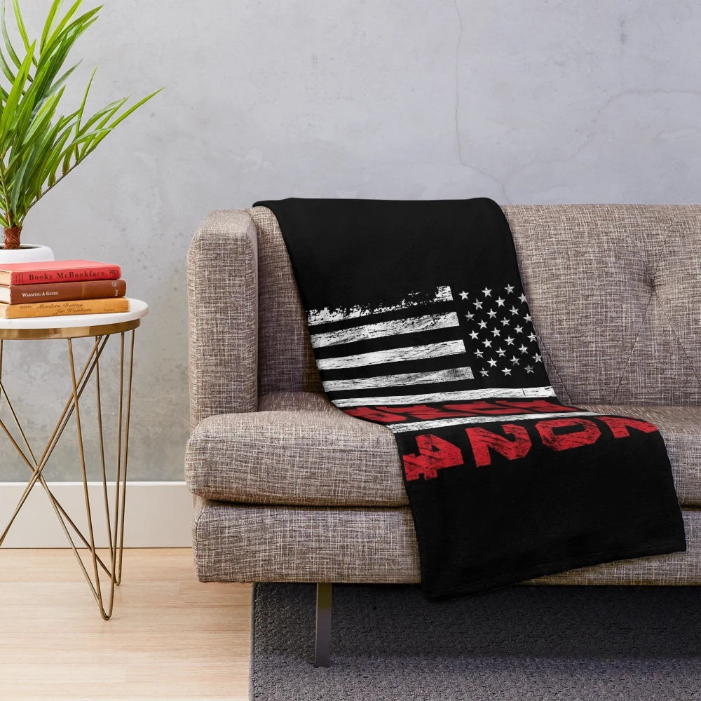 Vintage-style plush blanket featuring a Trump 2024 graphic and distressed American flag design