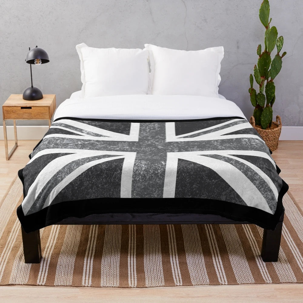 Vintage grayscale United Kingdom flag plush blanket