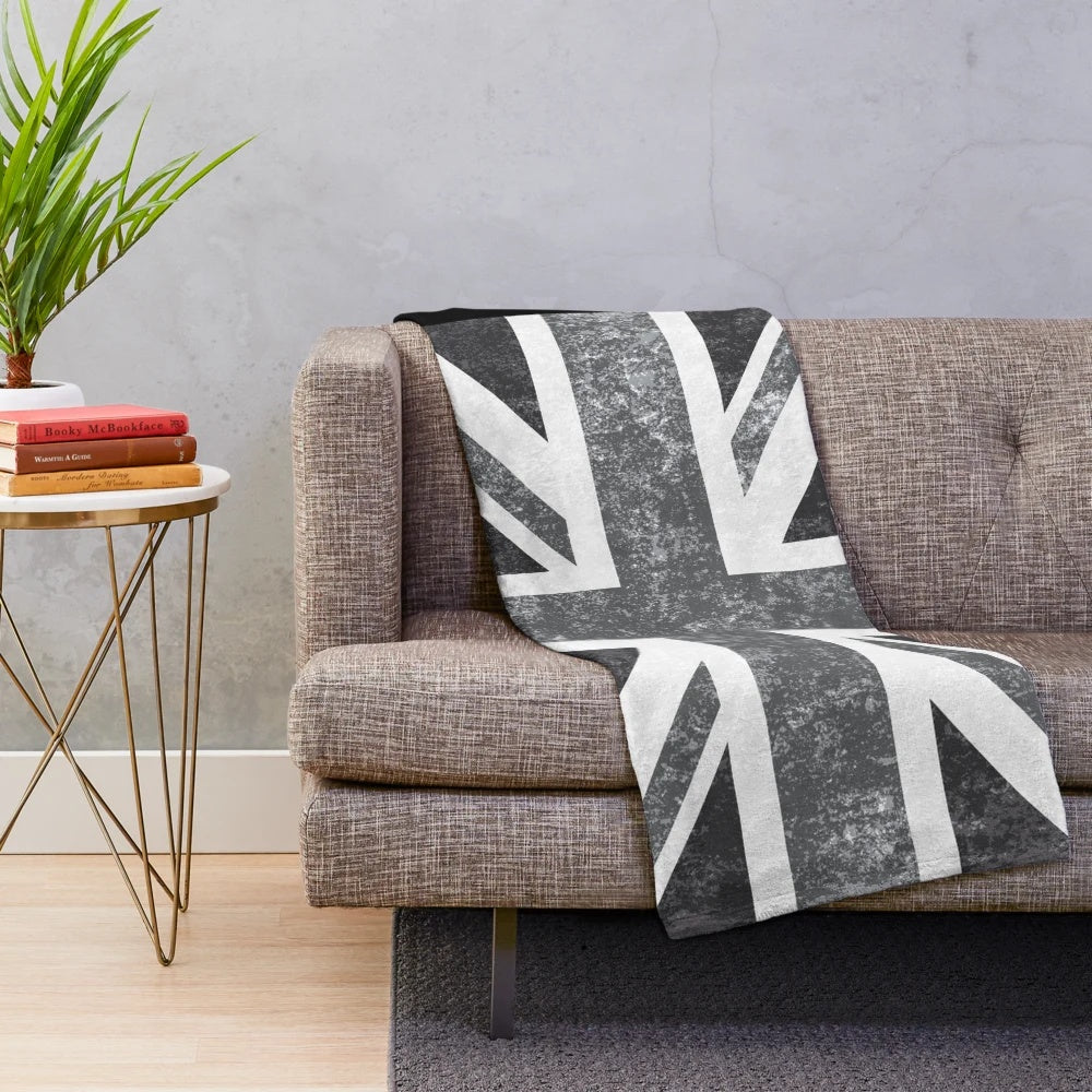 Vintage grayscale United Kingdom flag plush blanket