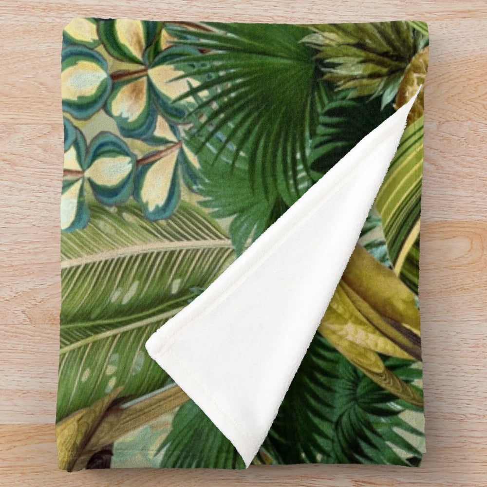 Vintage green tropical bird jungle botanical plush blanket