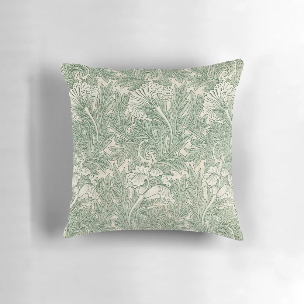 Vintage green tulip floral pattern pillow