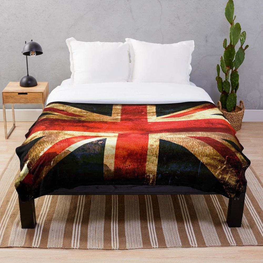 Vintage grunge plush blanket with British UK flag design