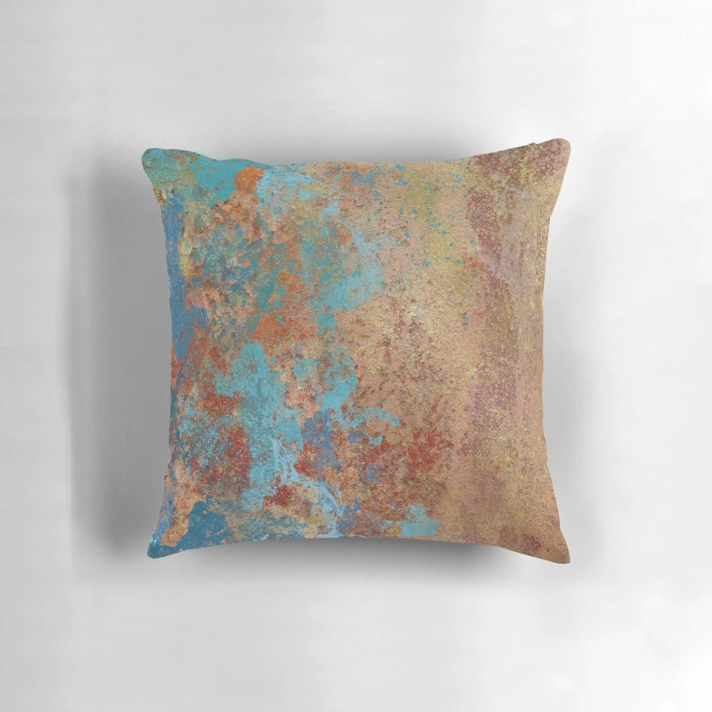 Vintage Grunge Patina Textured Decorative Pillow featuring a distressed, industrial-inspired design.