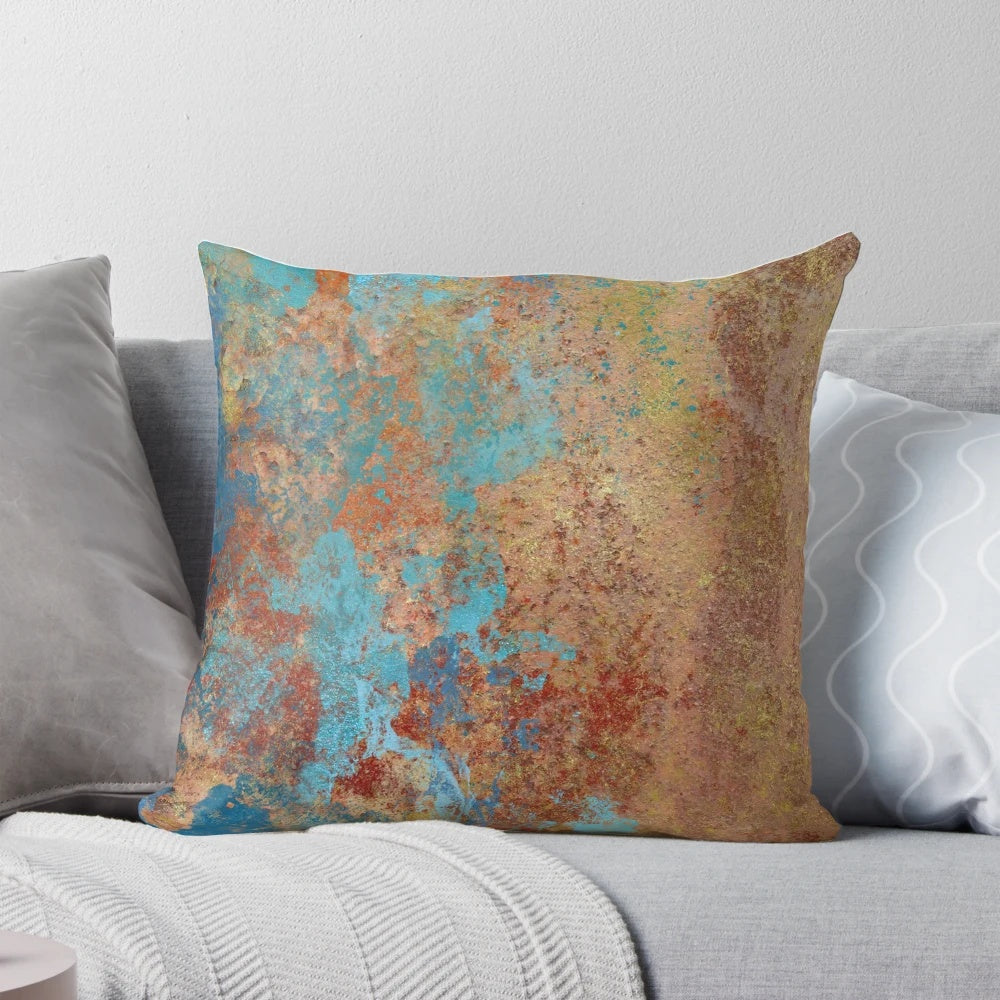 Vintage Grunge Patina Textured Decorative Pillow featuring a distressed, industrial-inspired design.