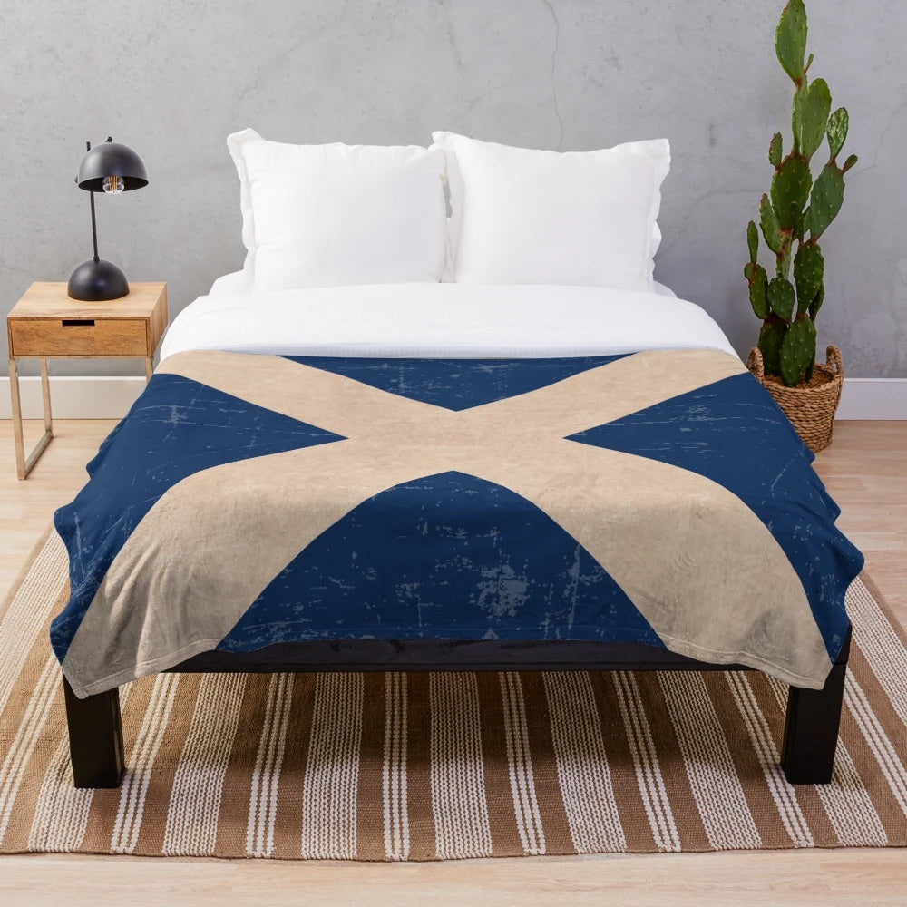 Vintage grunge Scottish flag plush tartan blanket