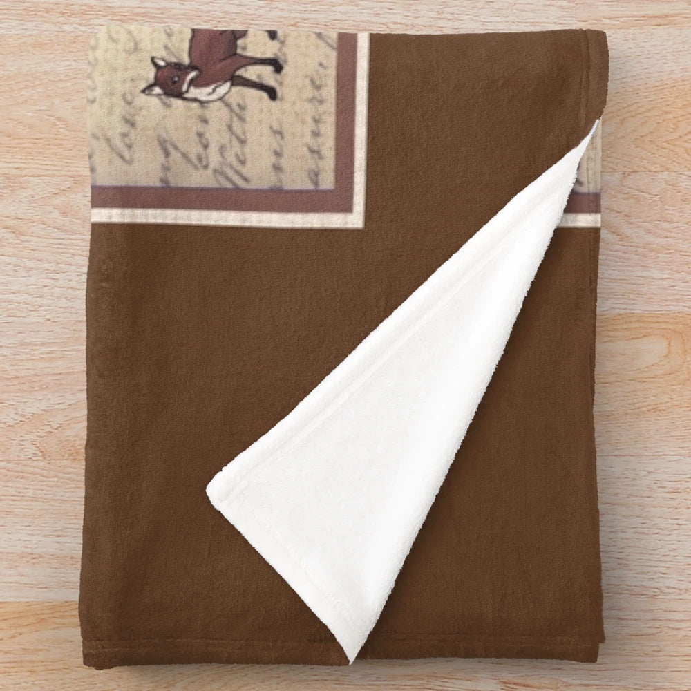 Vintage handwriting foxhunt equestrian print plush blanket