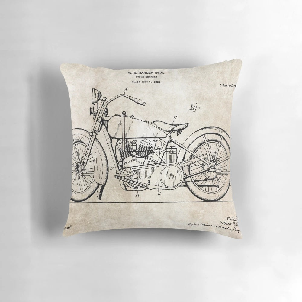 Vintage Harley Davidson motorcycle art decorative pillow