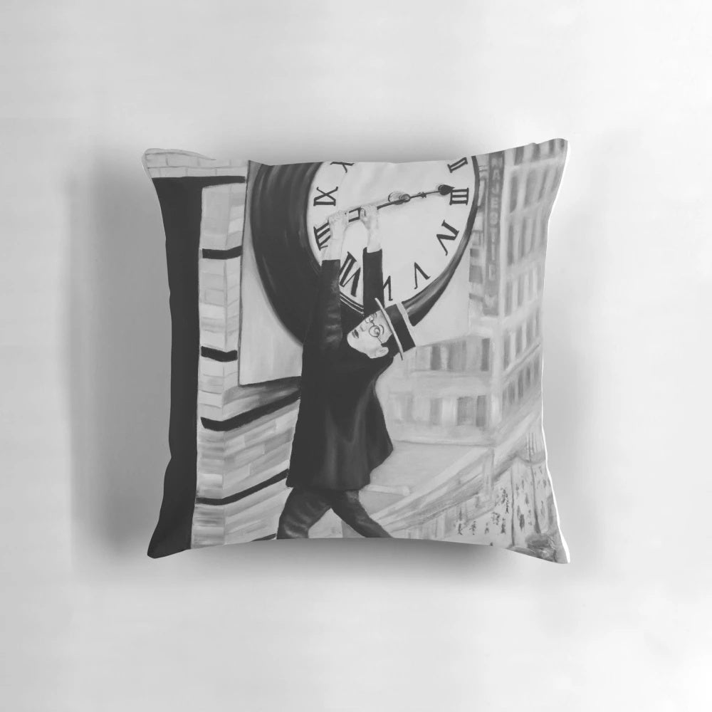 Soft, plush pillow featuring a portrait of legendary silent film comedian Harold Lloyd
