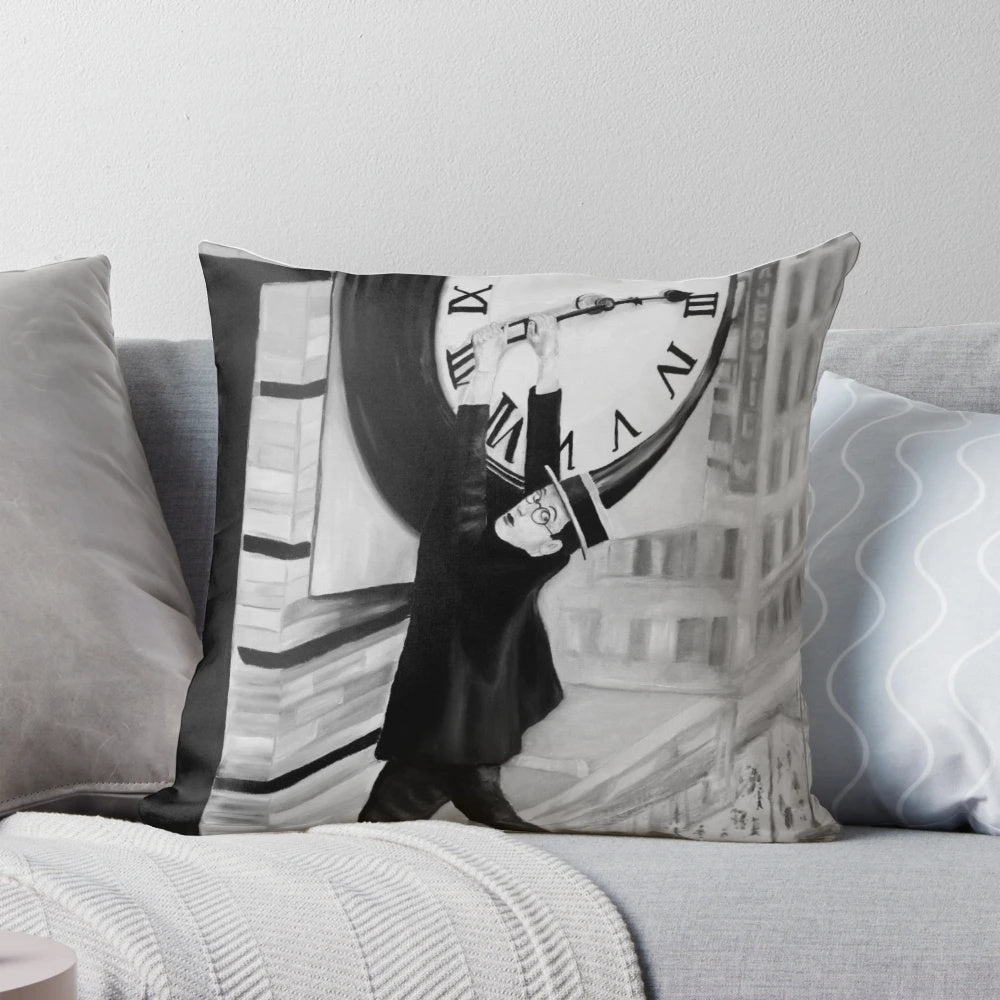 Soft, plush pillow featuring a portrait of legendary silent film comedian Harold Lloyd