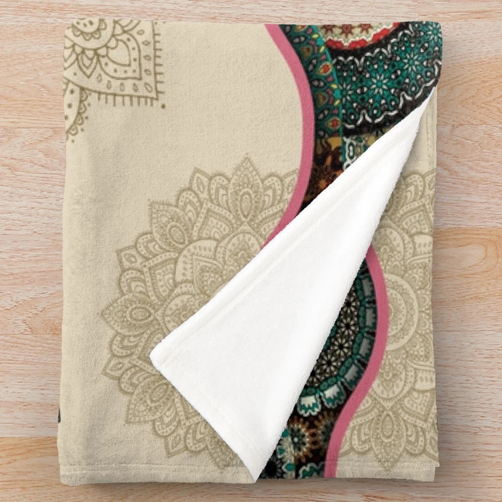 Vintage harp mandala print plush blanket