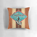 Vintage Hawaiian surfing pillow featuring a retro Waikiki surf club design and surfer