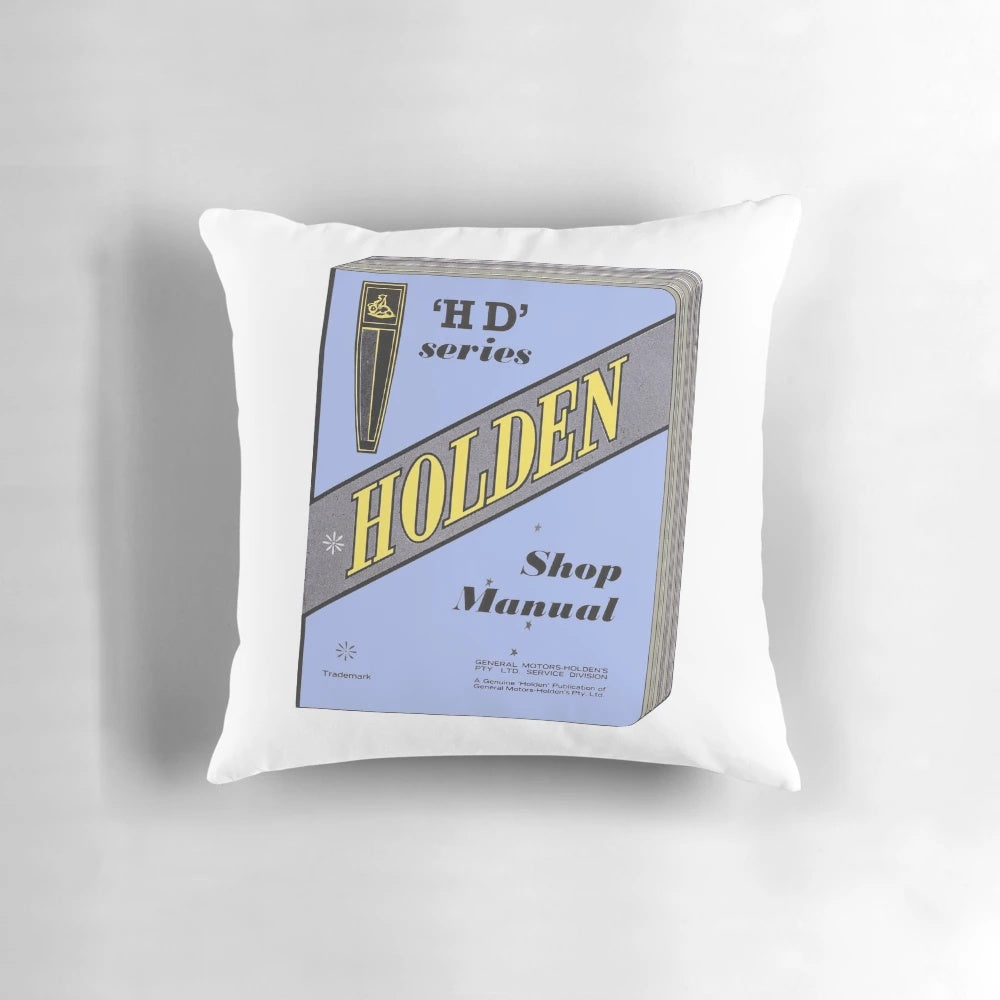 Holden Bible Pillow featuring a retro blue manual transmission car