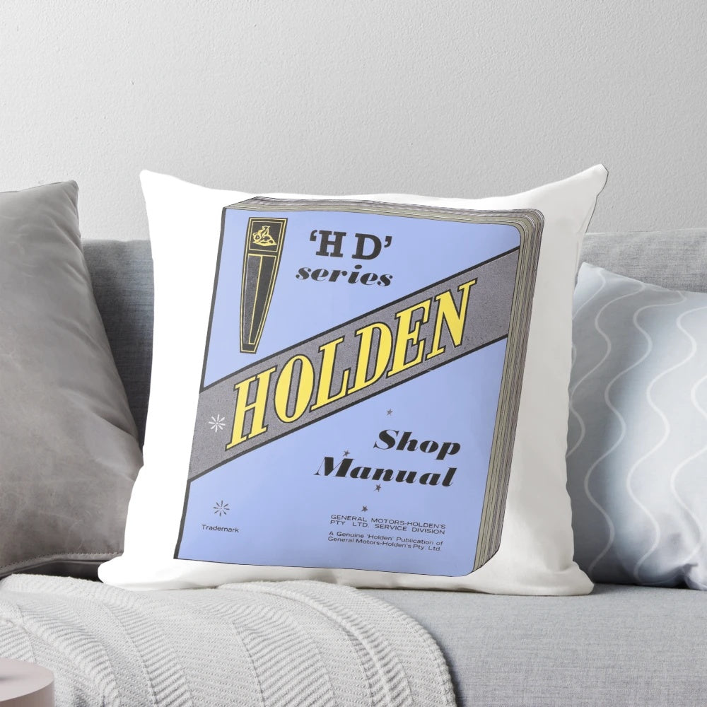 Holden Bible Pillow featuring a retro blue manual transmission car