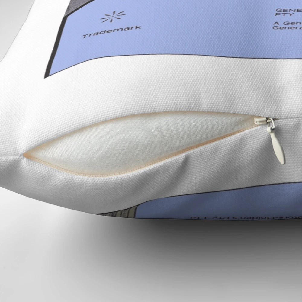 Holden Bible Pillow featuring a retro blue manual transmission car