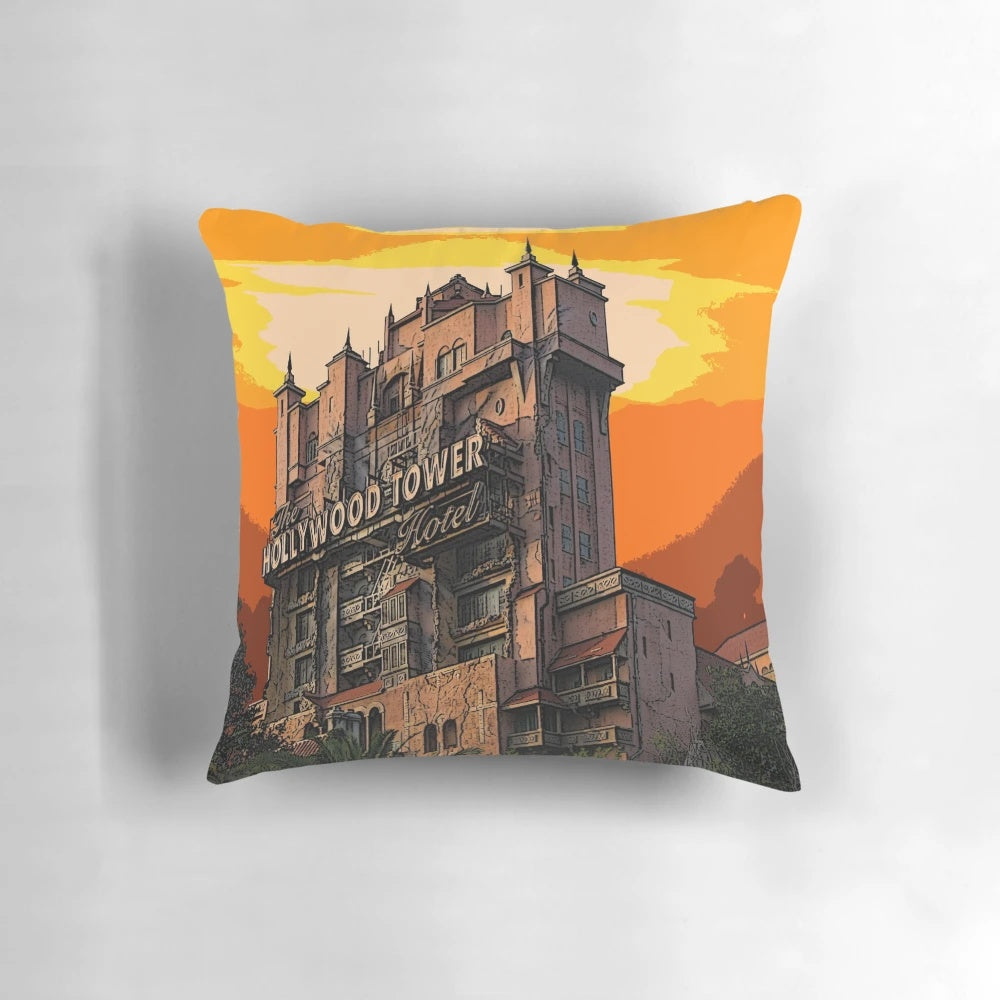 Vintage Hollywood 1939 inspired pillow with lightning bolt and Disney Tower of Terror design
