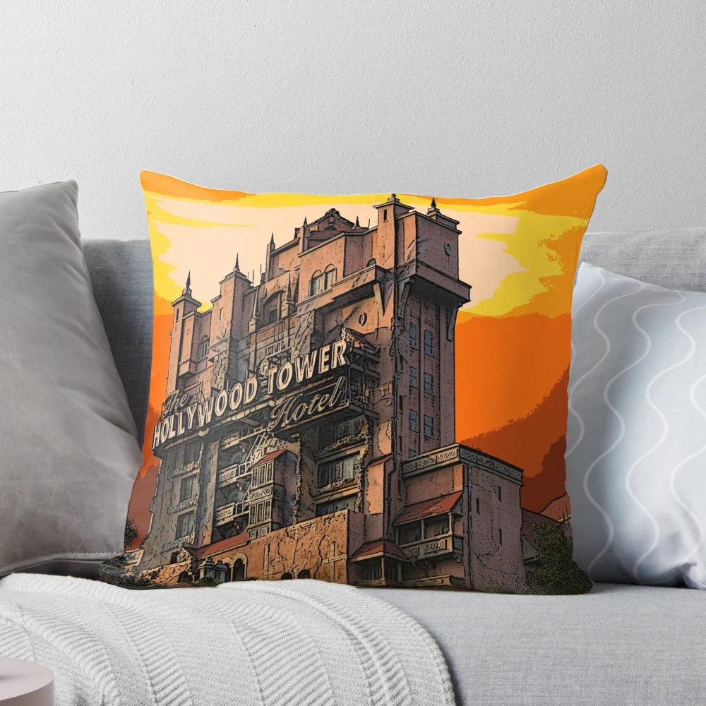 Vintage Hollywood 1939 inspired pillow with lightning bolt and Disney Tower of Terror design