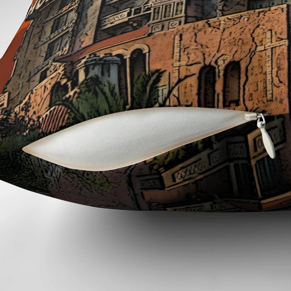 Vintage Hollywood 1939 inspired pillow with lightning bolt and Disney Tower of Terror design