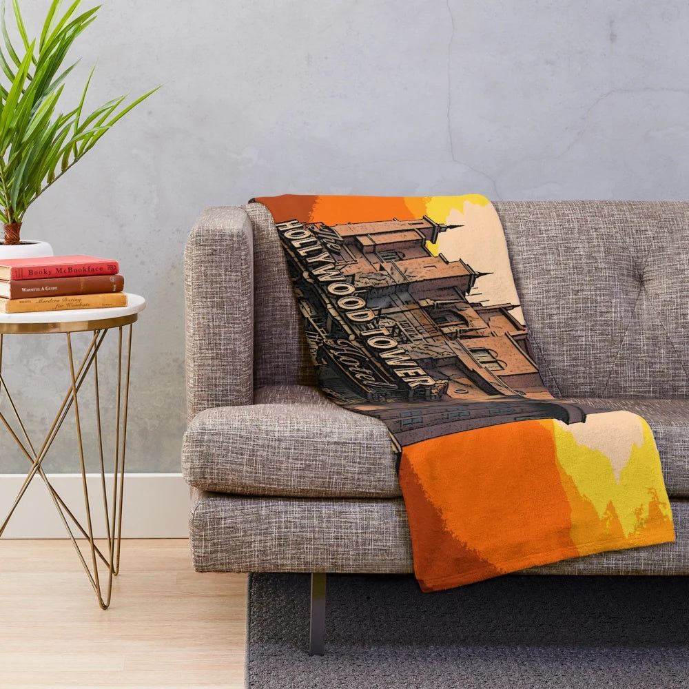 Vintage Hollywood 1939 Inspired Plush Blanket with Disney Tower of Terror and Twilight Zone Motifs