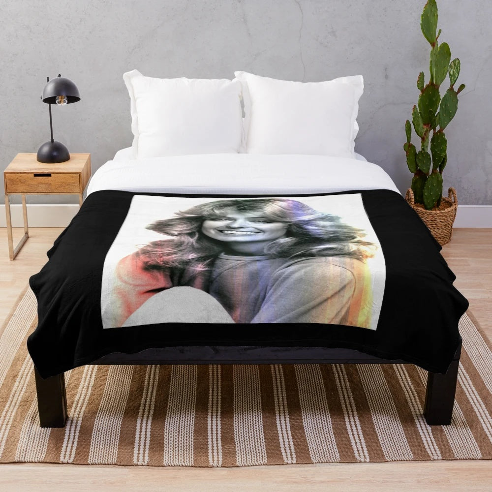 Vintage Hollywood Cinema Farah Fawcett Plush Blanket featuring a retro cinema print