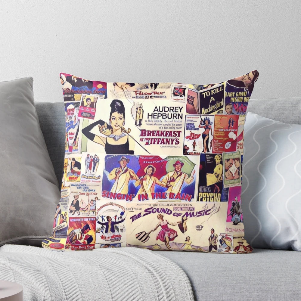 Vintage Hollywood classics movie collage decorative pillow