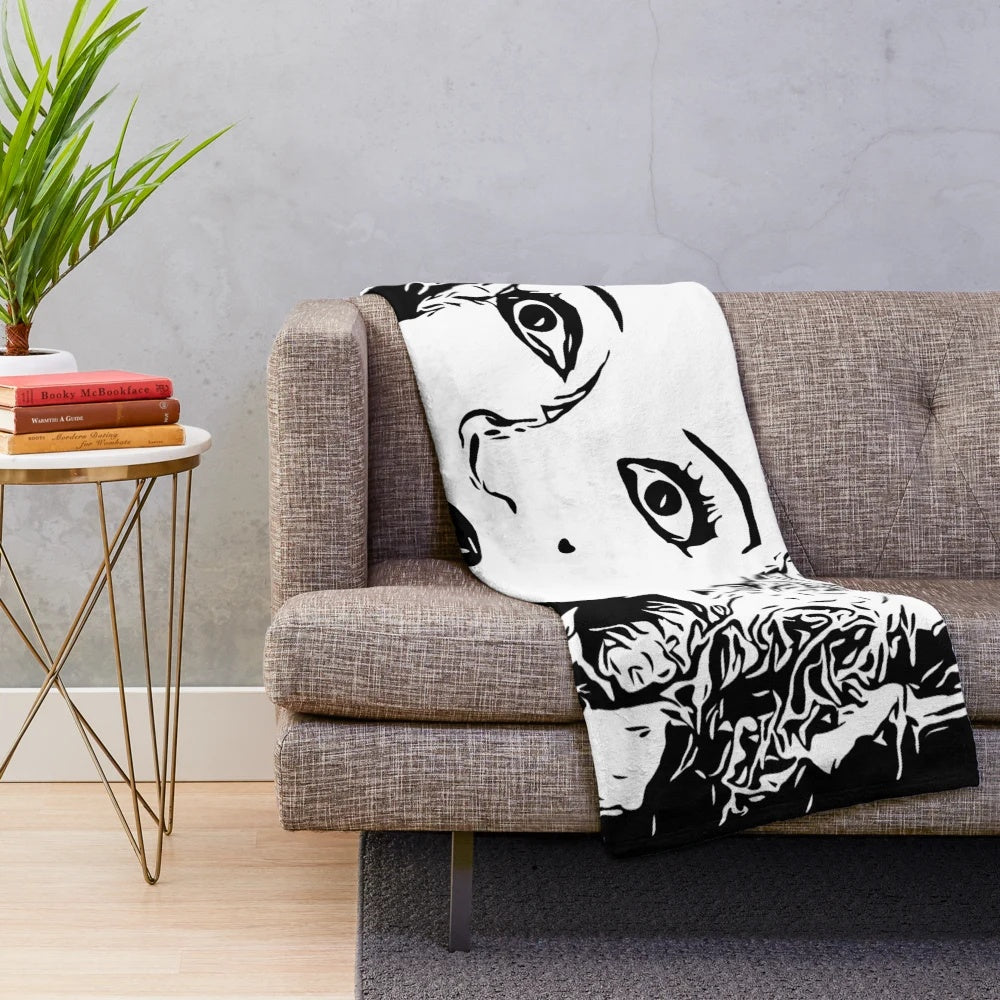 Vintage-inspired plush blanket featuring the iconic Bette Davis from the classic 1960s horror film "What Ever Happened to Baby Jane?