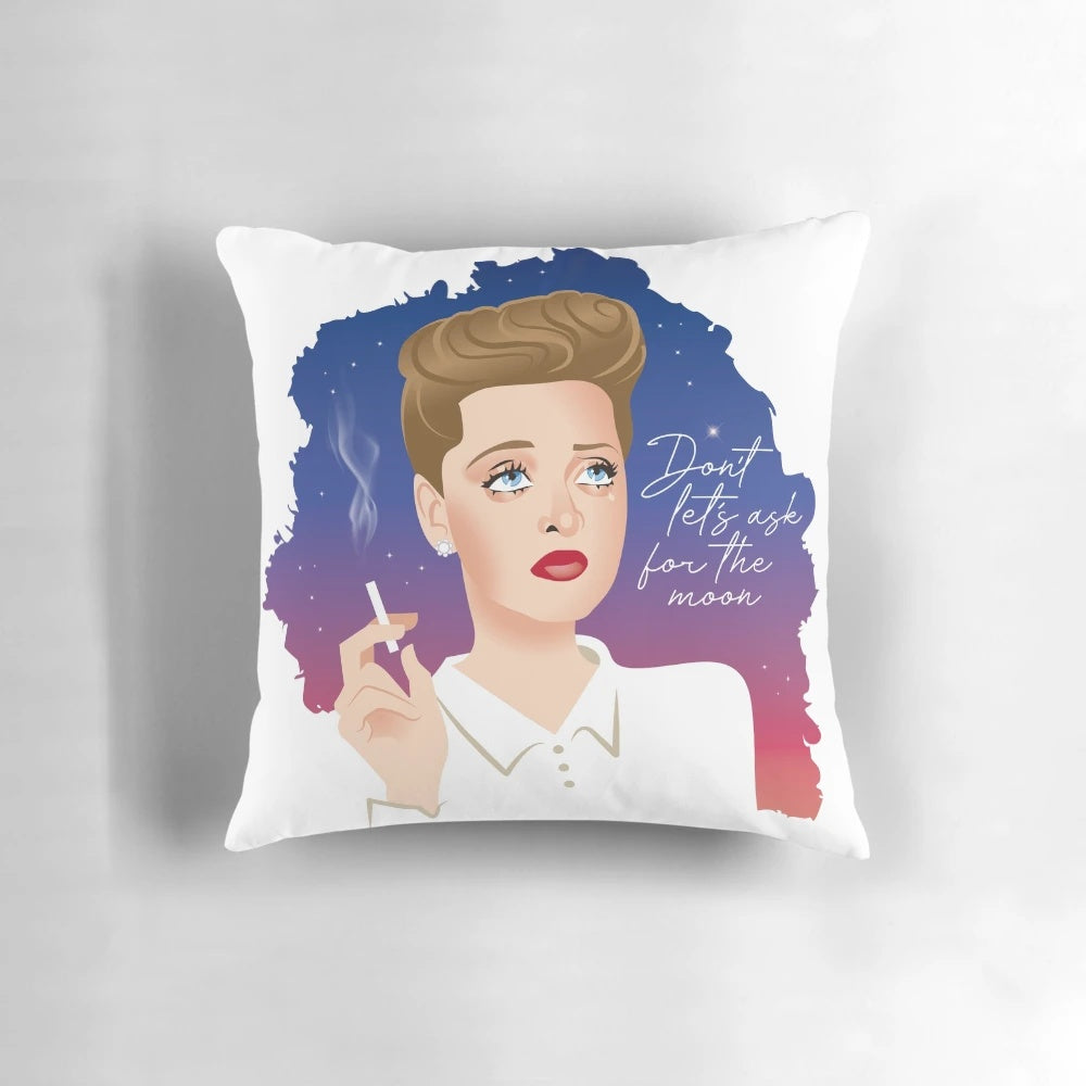 Vintage-inspired "Charlotte Pillow" featuring classic Hollywood film icons and cinematic art