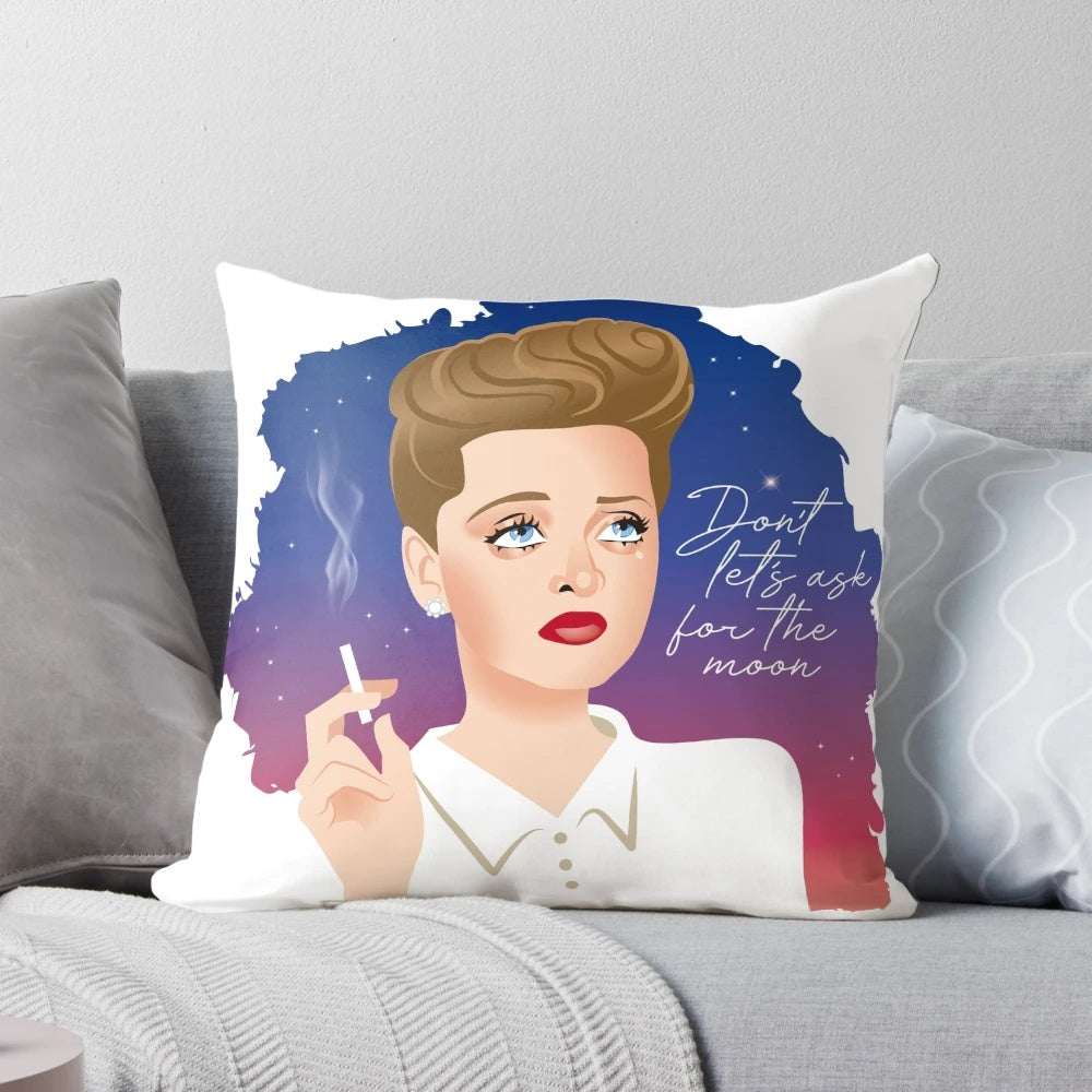 Vintage-inspired "Charlotte Pillow" featuring classic Hollywood film icons and cinematic art
