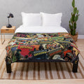 Vintage comic book style plush blanket featuring spooky monster illustrations and "Adventure Into the Unknown" design