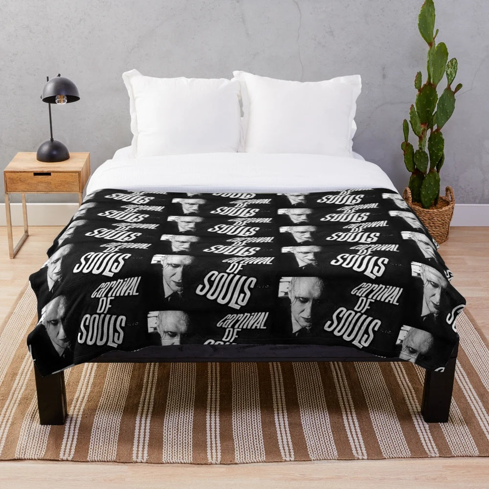 Cozy plush blanket with vintage horror cult classic design