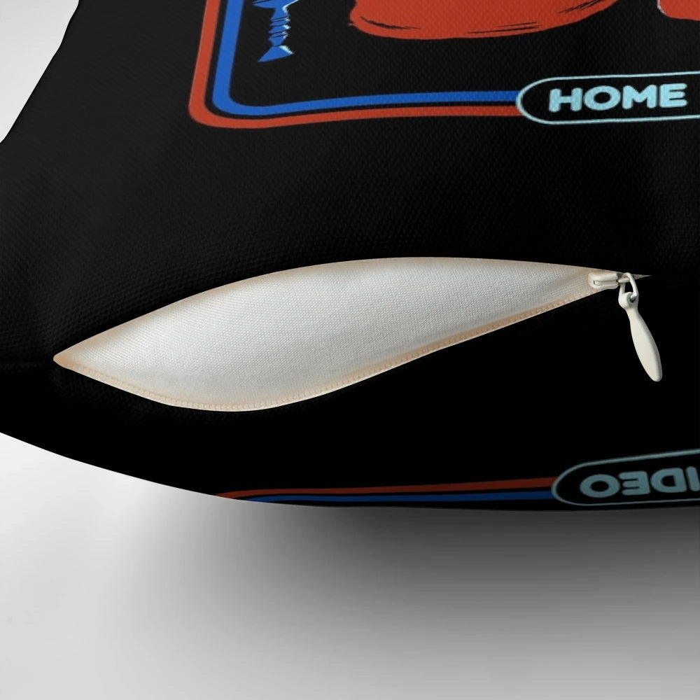Vintage horror cult movie club pillow featuring retro film icons and nostalgia
