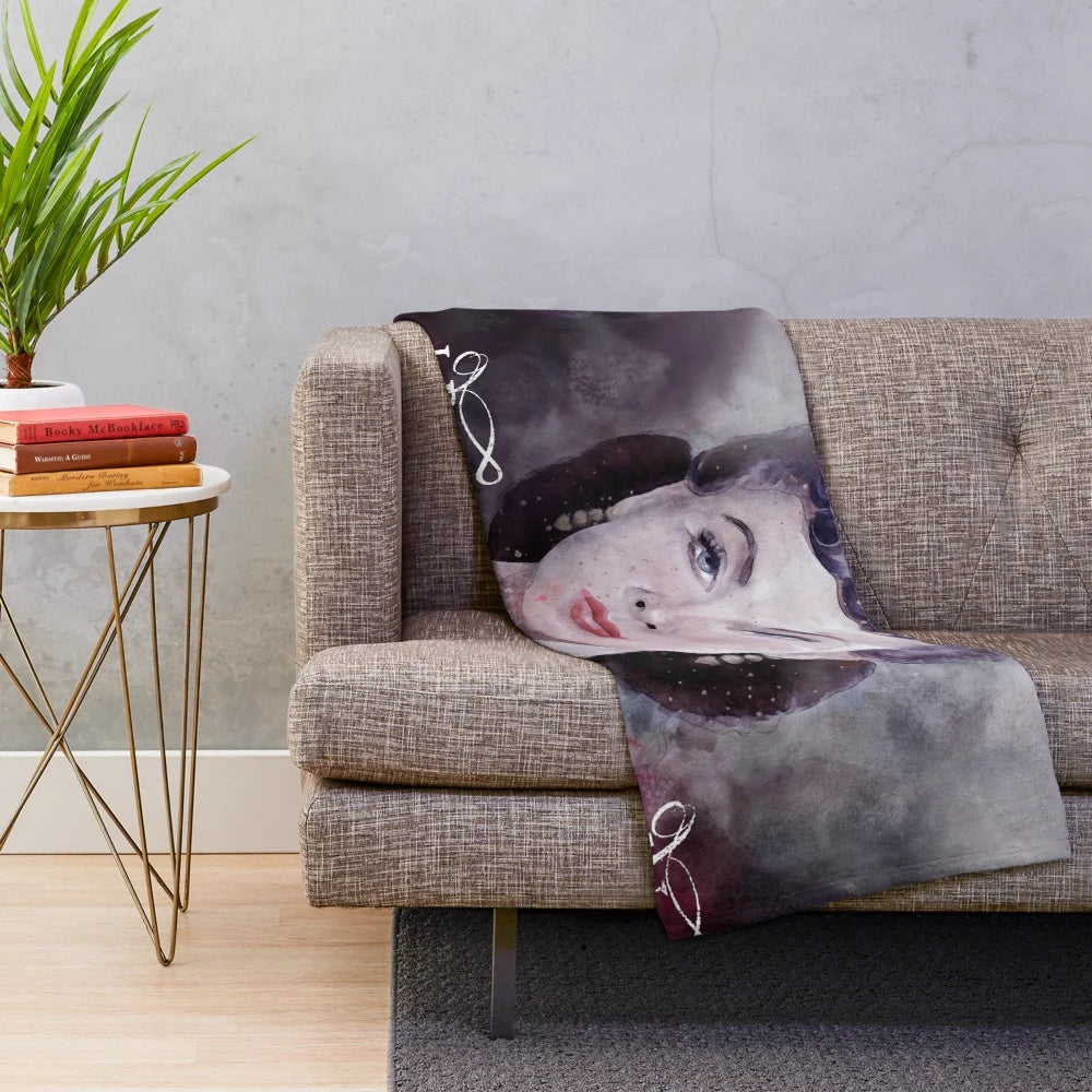 Vintage "I Don't Give a Damn" Watercolor Plush Blanket featuring Scarlett O'Hara from the movie Gone with the Wind