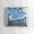 Decorative throw pillow featuring the iconic 'The Starry Night' painting by renowned Dutch impressionist artist Vincent van Gogh.