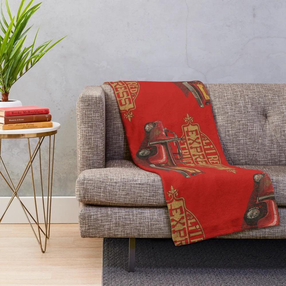 Cozy plush blanket featuring a retro illustration of a 1978 Lil' Red Express Dodge pickup truck