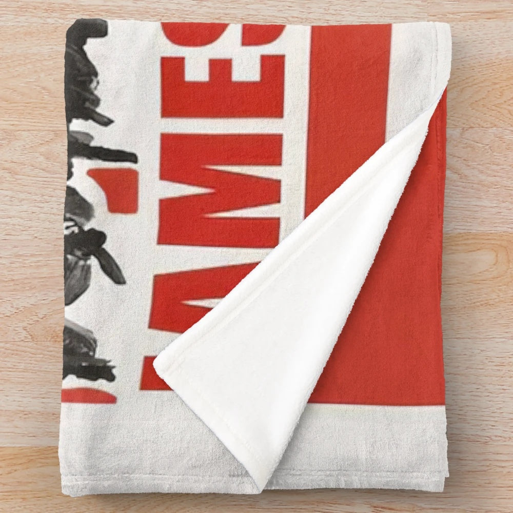 Vintage-inspired plush blanket featuring classic James Bond movie characters and imagery