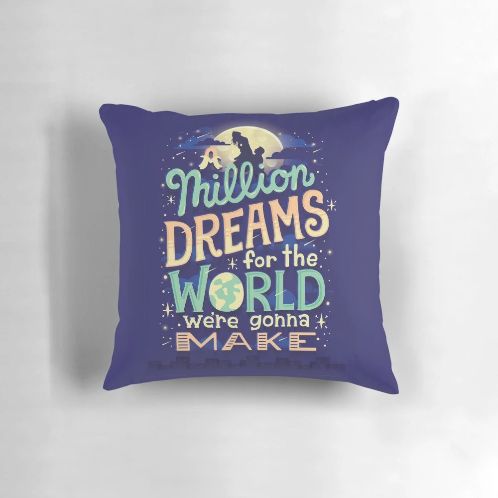 Vintage style 'A Million Dreams' musical lyrics pillow with retro typography and lettering