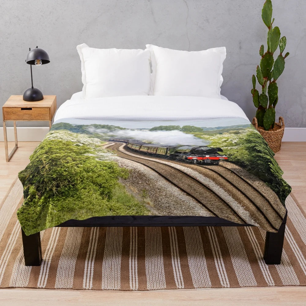 Cozy plush blanket featuring the iconic A3 Class 60103 Flying Scotsman steam locomotive