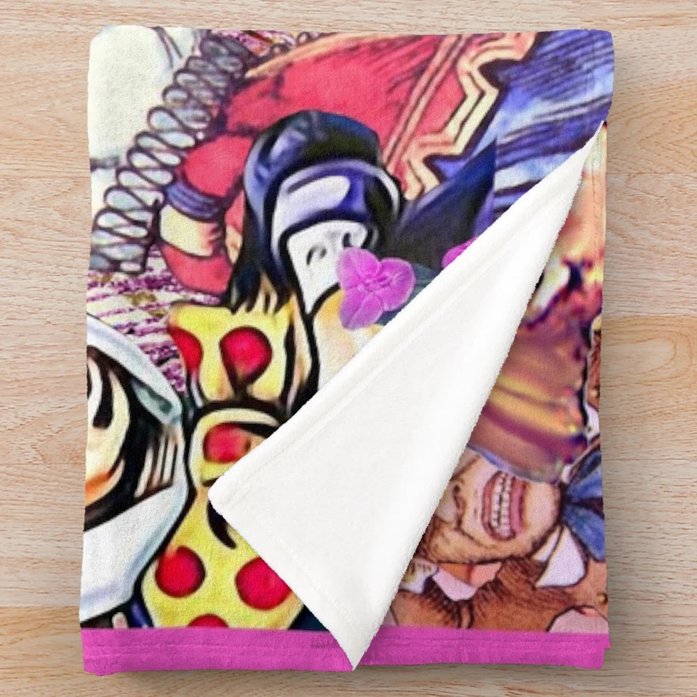 Vintage-style Alice in Wonderland plush blanket with mixed media design