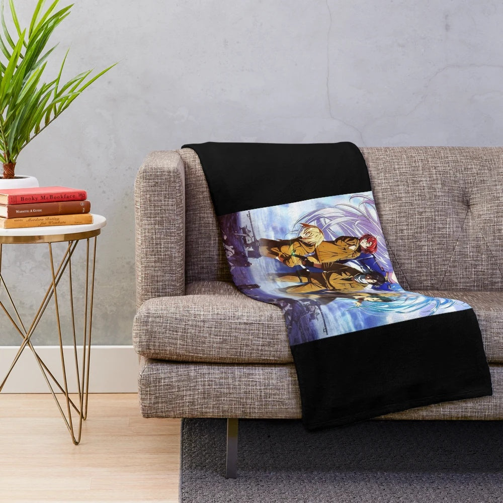 Vintage-inspired anime plush blanket featuring characters from the Eighty Six (86) series