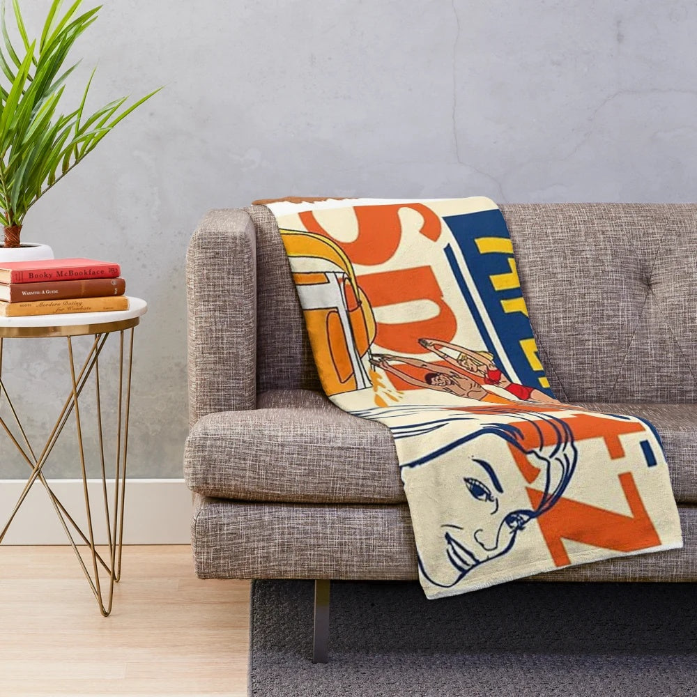 Aperol Spritz Plush Blanket with Vintage Cocktail Art Design