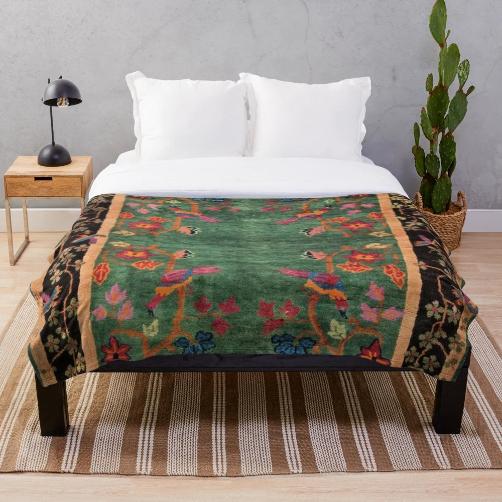 Vintage-inspired art deco rug print plush blanket