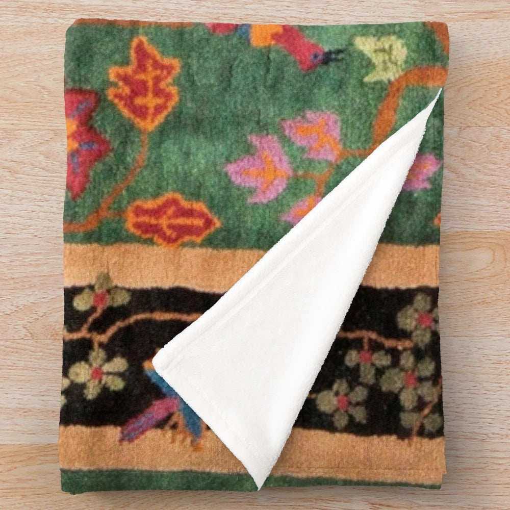 Vintage-inspired art deco rug print plush blanket