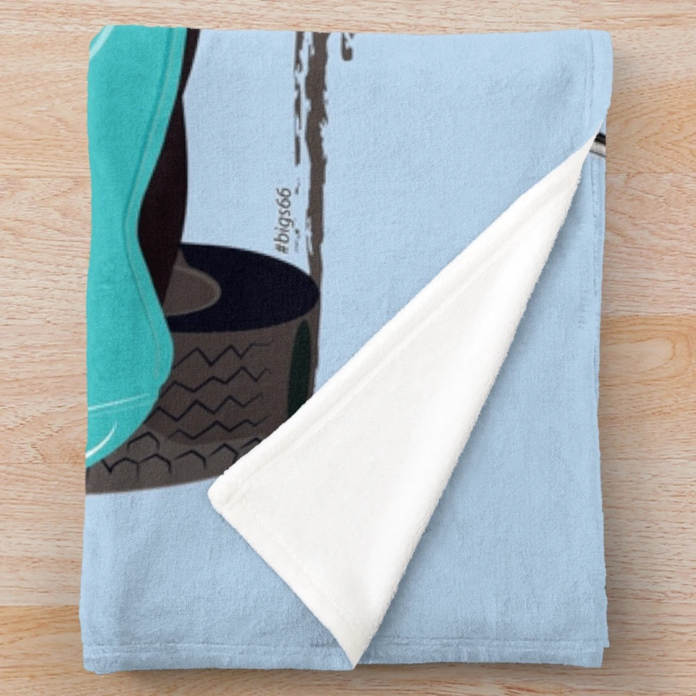 Plush blanket featuring a vintage-style illustration of an Austin Healey Sprite classic British sports car